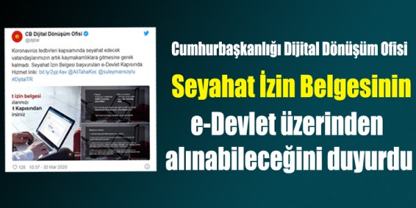  Seyahat İzin Belgesi'nin bundan böyle e-Devlet'ten alınabilecek