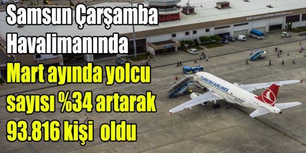 Samsun Çarşamba Havalimanında Mart ayında yolcu sayısı %34 artarak 93.816 kişi  oldu